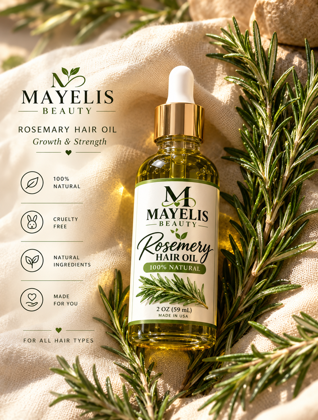 Mayelis Beauty Rosemary Hair oil 2oz
